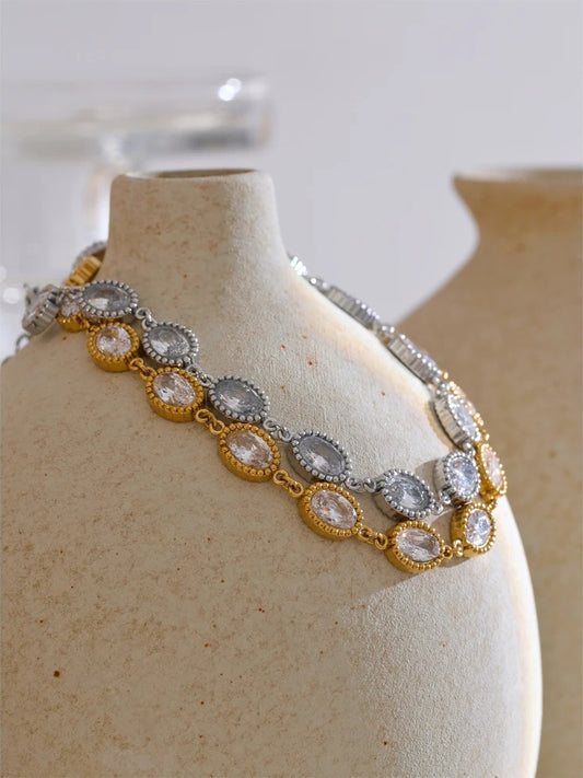 Cubic zirconia oval chain bracelet earrings set - product image