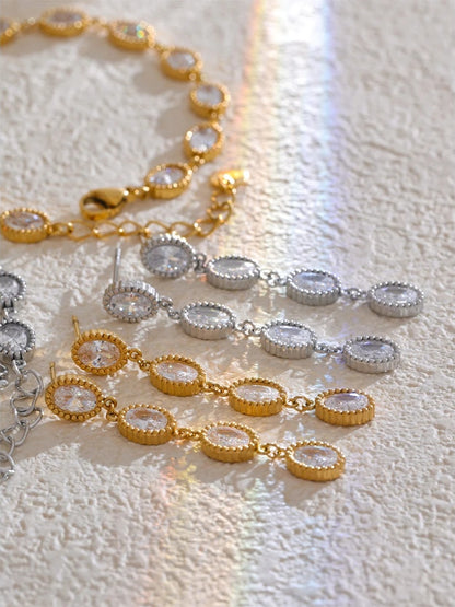 Cubic zirconia oval chain bracelet earrings set - product image