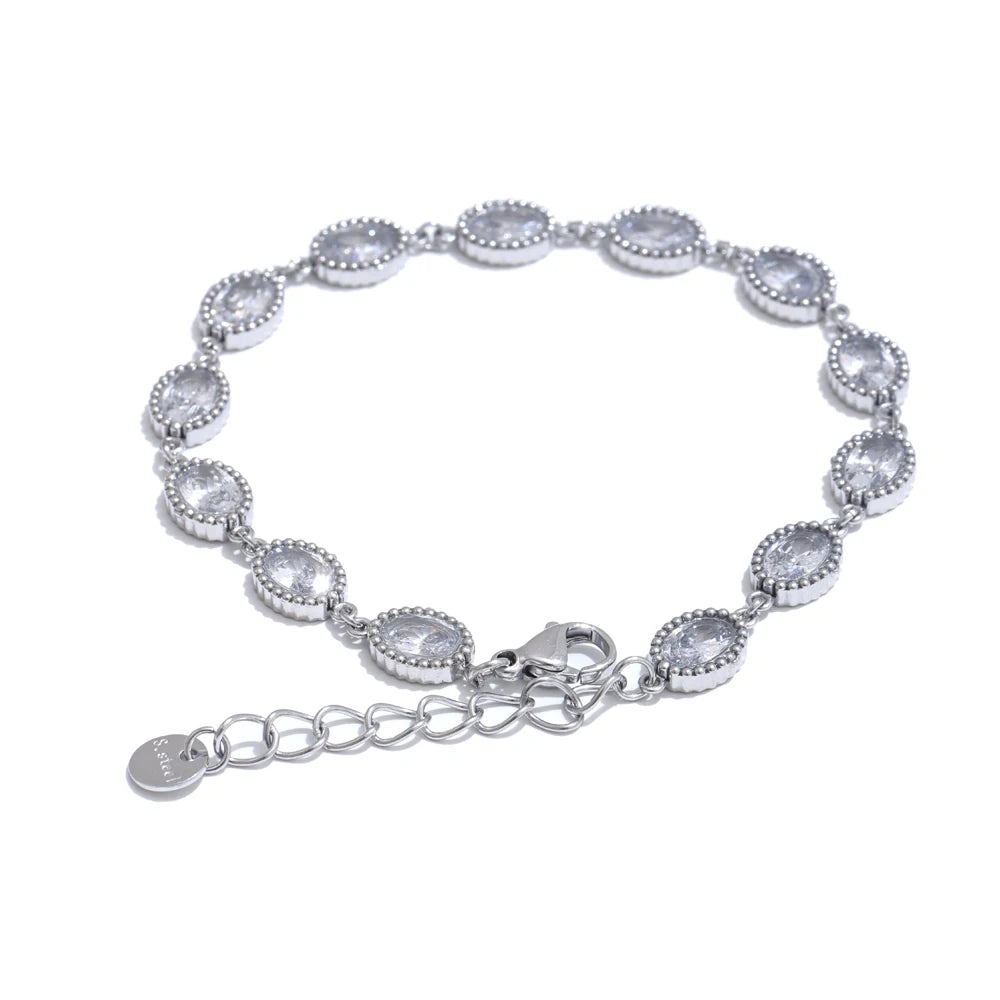 Cubic zirconia oval chain bracelet earrings set - product image