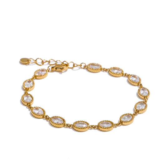 Cubic zirconia oval chain bracelet earrings set - product image