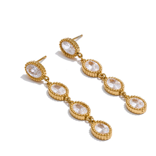 Cubic zirconia oval chain bracelet earrings set - product image