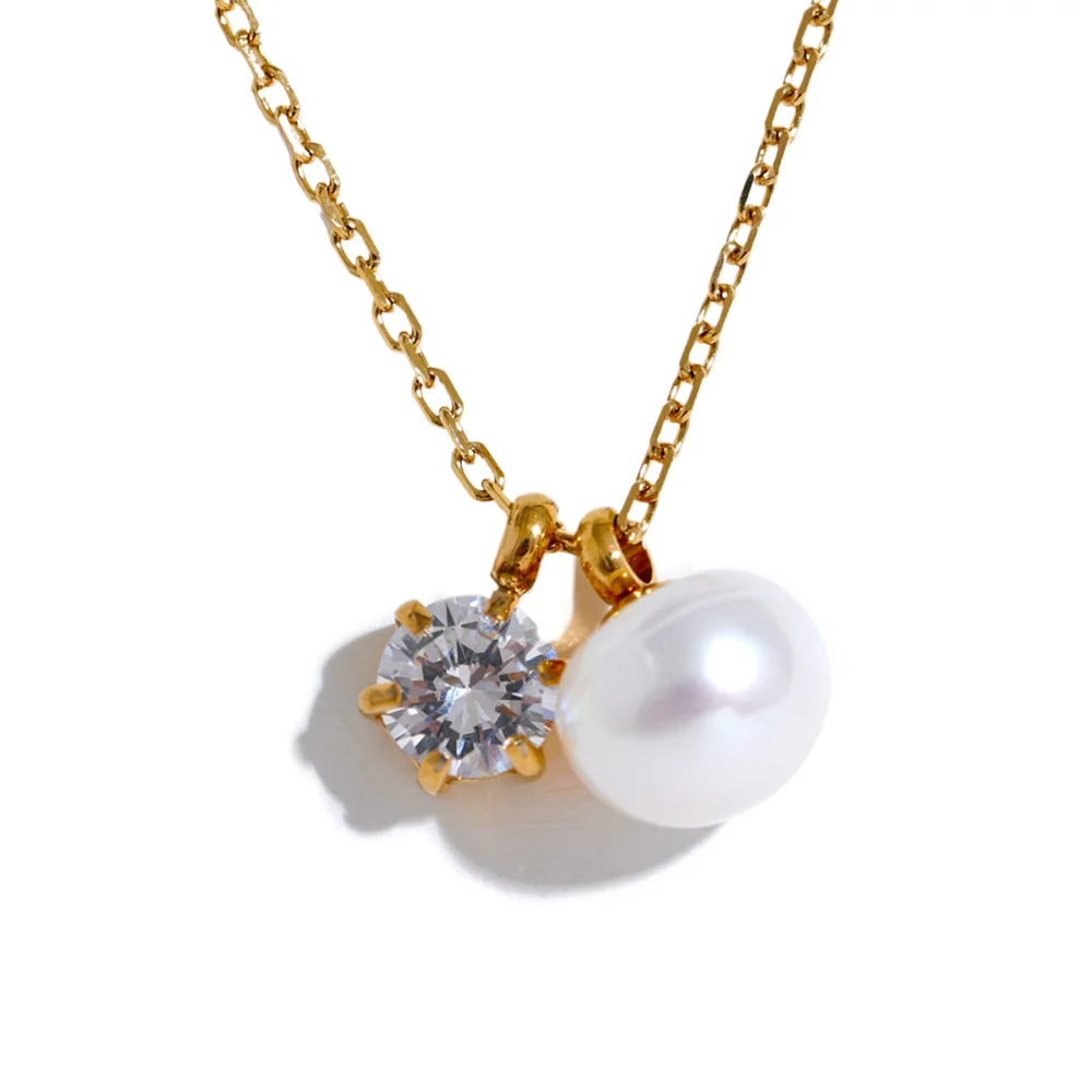 Cubic zirconia pearl pendant necklace - product image