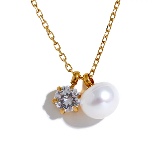 Cubic zirconia pearl pendant necklace - product image