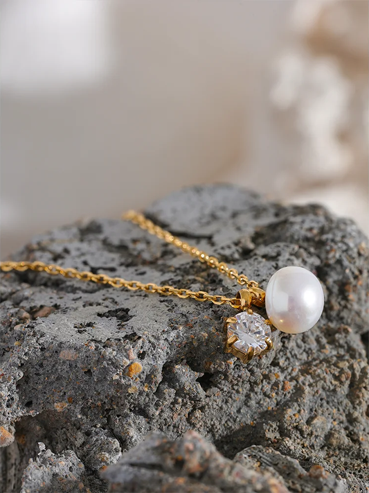Cubic zirconia pearl pendant necklace - product image