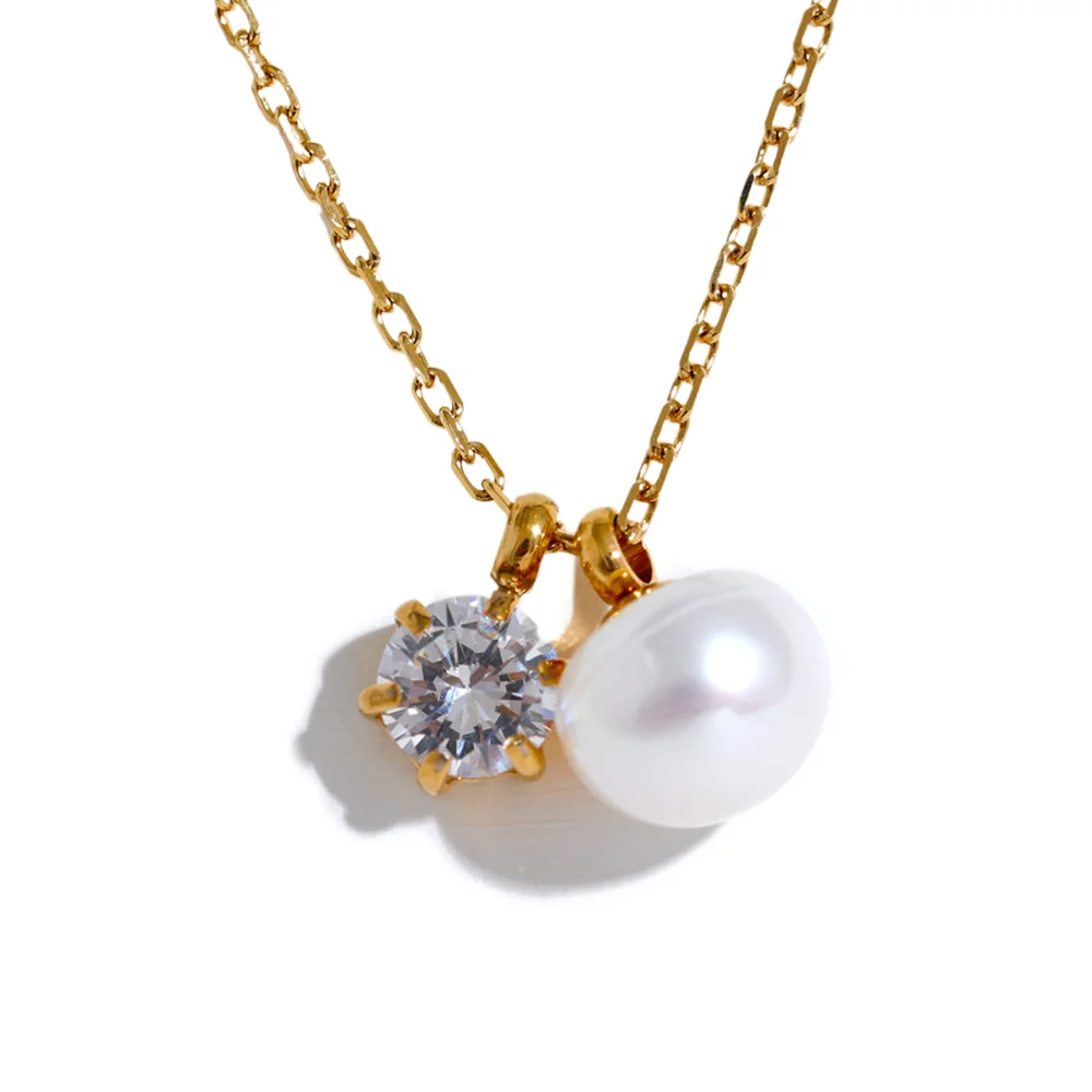 Cubic zirconia pearl pendant necklace - product image