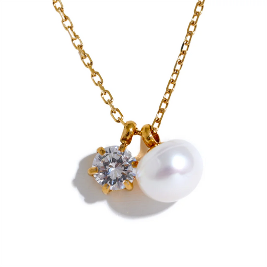 Cubic zirconia pearl pendant necklace - product image