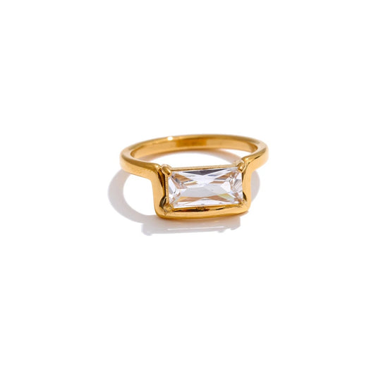 Cubic zirconia rectangle contemporary golden ring - product image