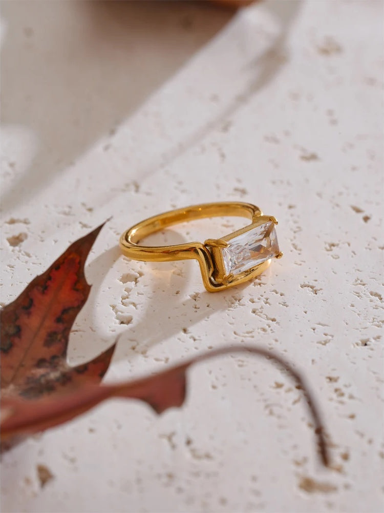 Cubic zirconia rectangle contemporary golden ring - product image