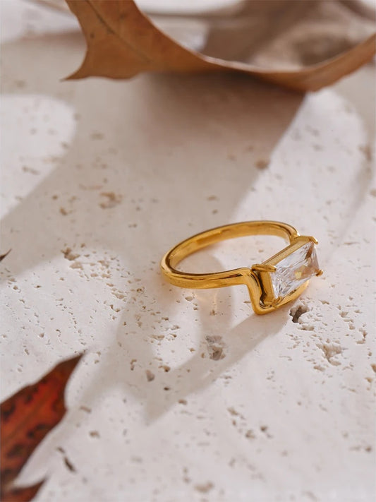 Cubic zirconia rectangle contemporary golden ring - product image