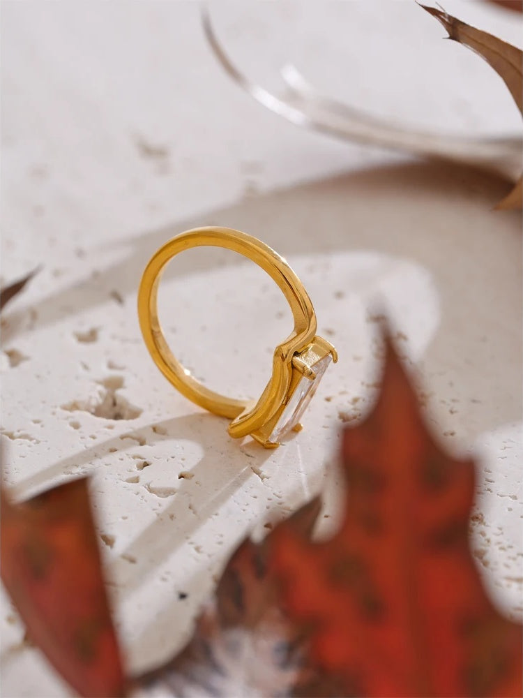 Cubic zirconia rectangle contemporary golden ring - product image