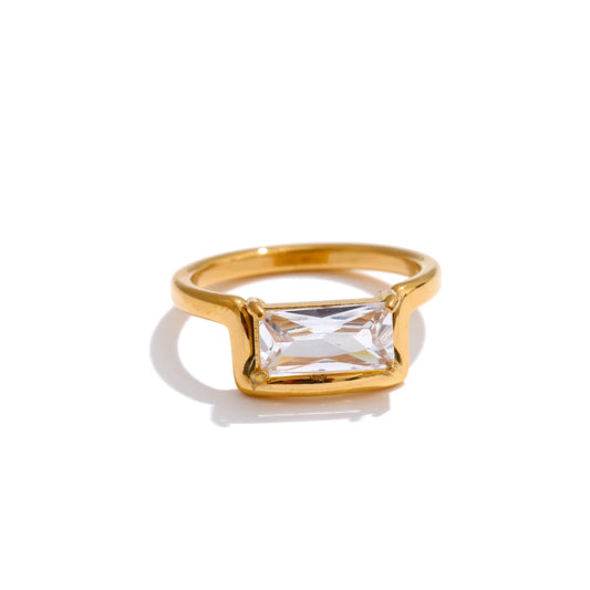 Cubic zirconia rectangle contemporary golden ring - product image