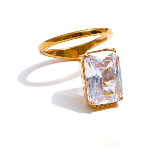 Cubic zirconia rectangle minimalist finger ring - product image