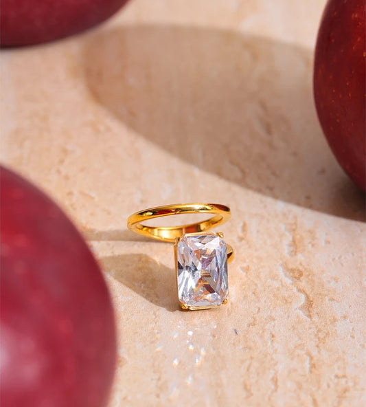 Cubic zirconia rectangle minimalist finger ring - product image