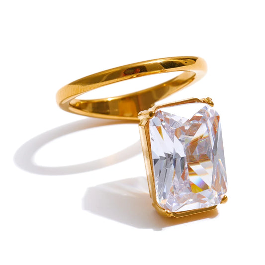 Cubic zirconia rectangle minimalist finger ring - product image
