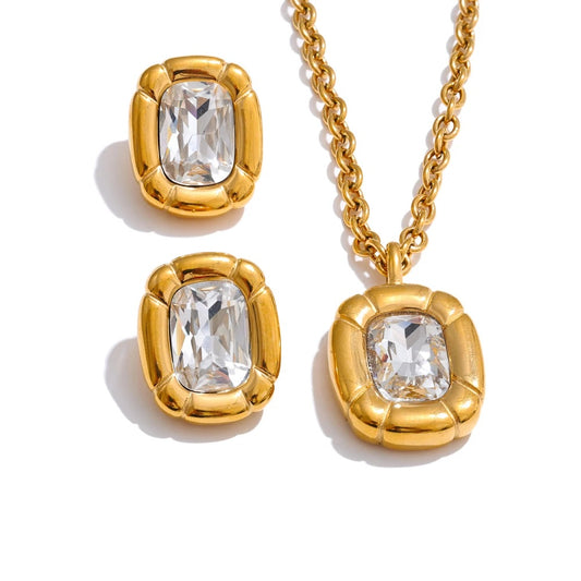 Cubic zirconia rectangle pendant earrings set - product image