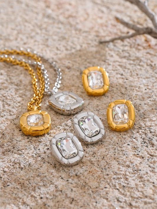 Cubic zirconia rectangle pendant earrings set - product image