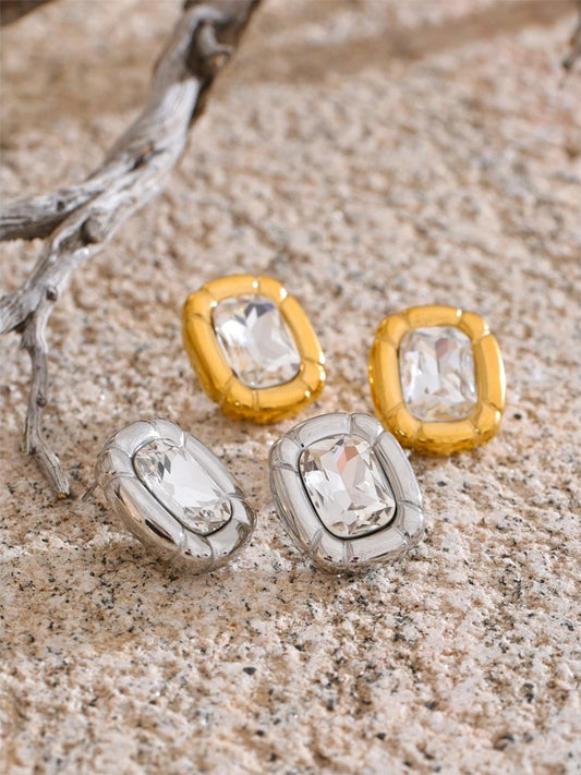Cubic zirconia rectangle pendant earrings set - product image