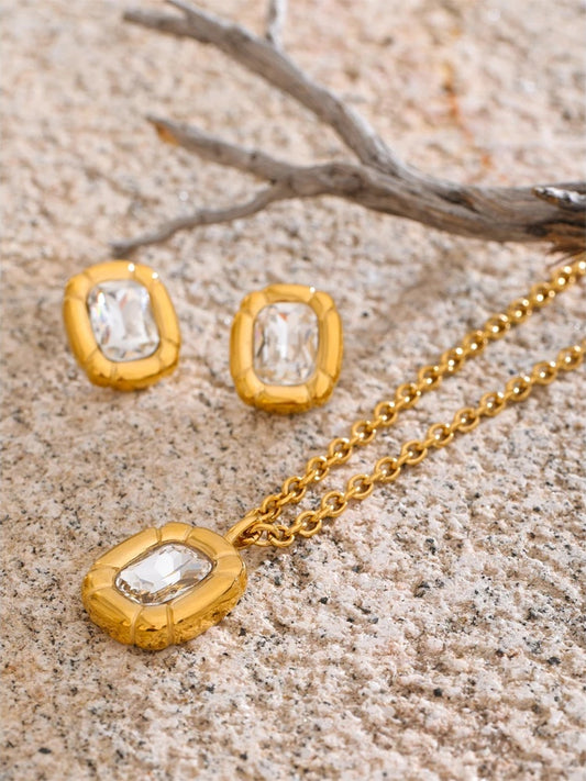 Cubic zirconia rectangle pendant earrings set - product image