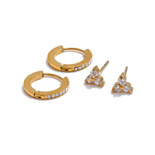 Cubic zirconia round flower push-back stud earrings - product image