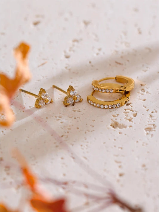 Cubic zirconia round flower push-back stud earrings - product image