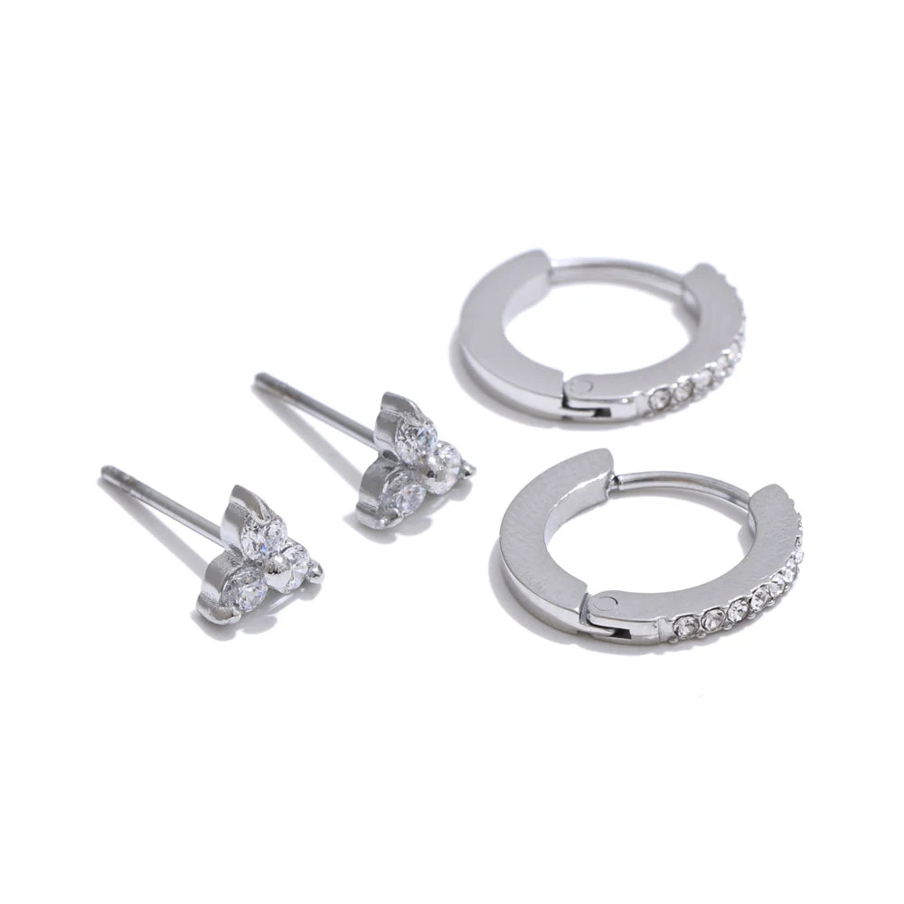 Cubic zirconia round flower push-back stud earrings - product image