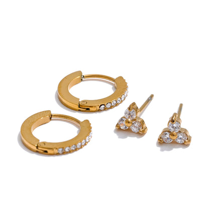 Cubic zirconia round flower push-back stud earrings - product image