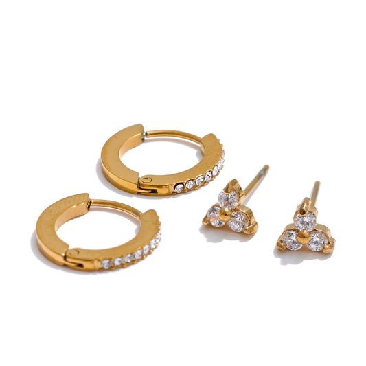 Cubic zirconia round flower push-back stud earrings - product image