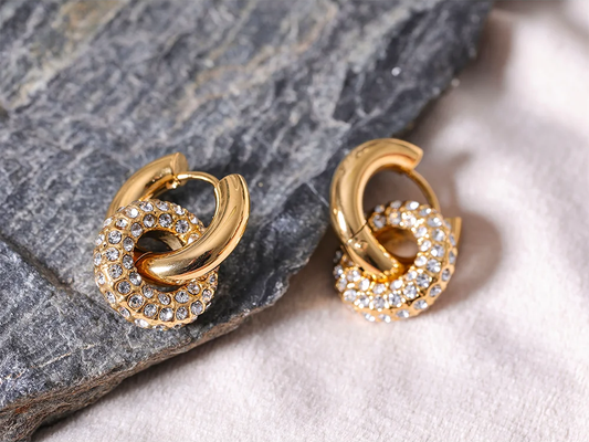 Cubic zirconia round huggie hoop earrings - product image