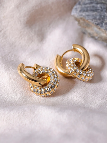 Cubic zirconia round huggie hoop earrings - product image