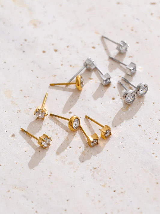 Cubic zirconia round small stud earrings women's daily - product image