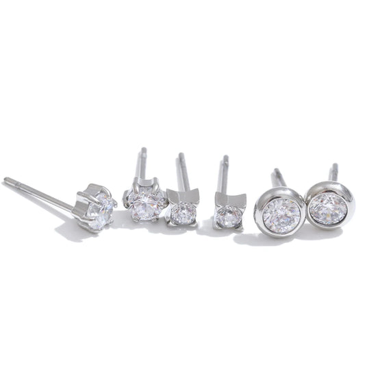 Cubic zirconia round small stud earrings women's daily - product image