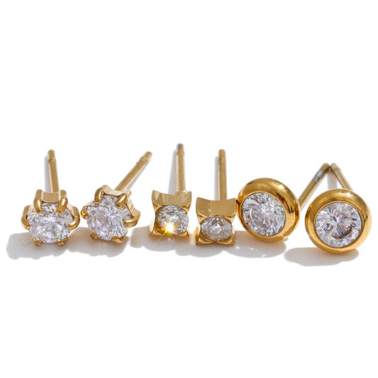 Cubic zirconia round small stud earrings women's daily - product image