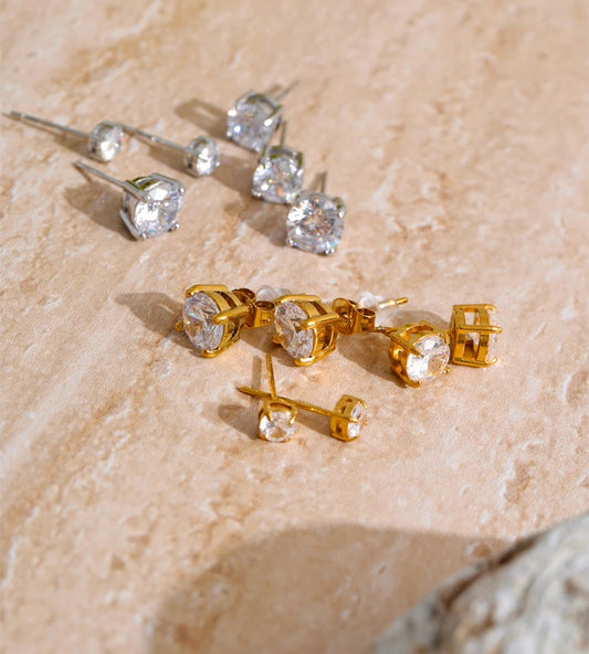 Cubic zirconia round stud earrings - product image