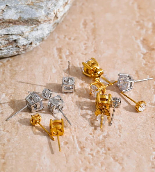 Cubic zirconia round stud earrings - product image