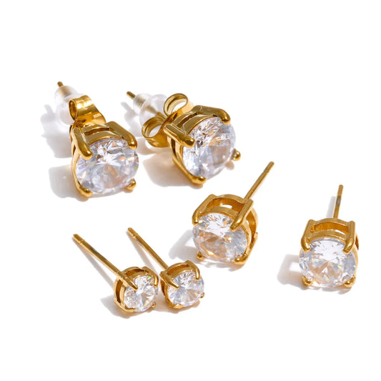 Cubic zirconia round stud earrings - product image