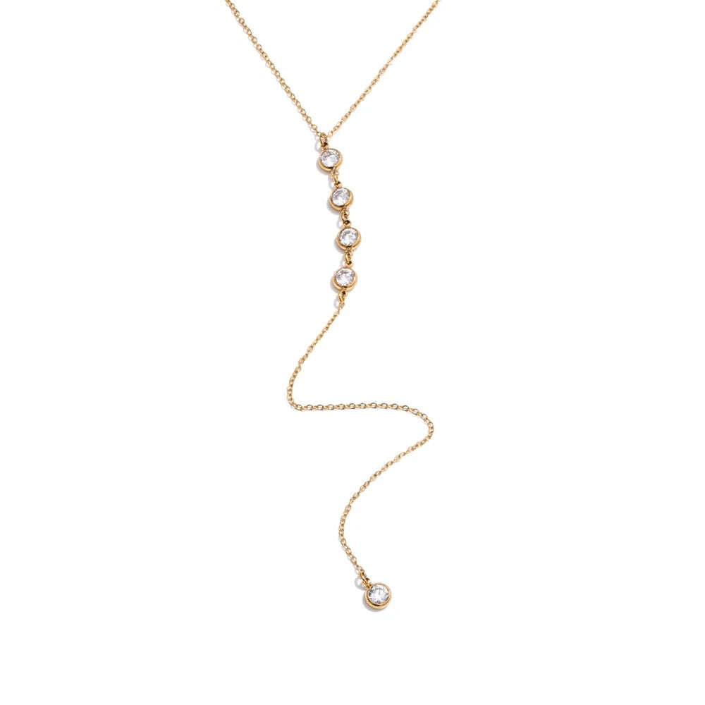 Cubic zirconia round y chain long drop necklace - product image