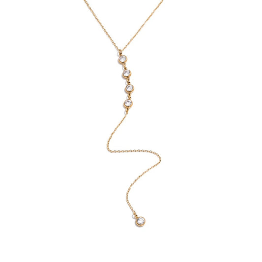 Cubic zirconia round y chain long drop necklace - product image