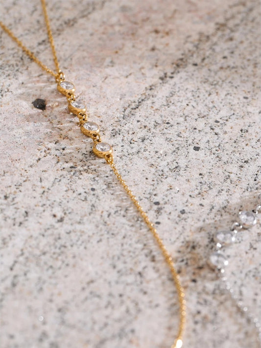 Cubic zirconia round y chain long drop necklace - product image