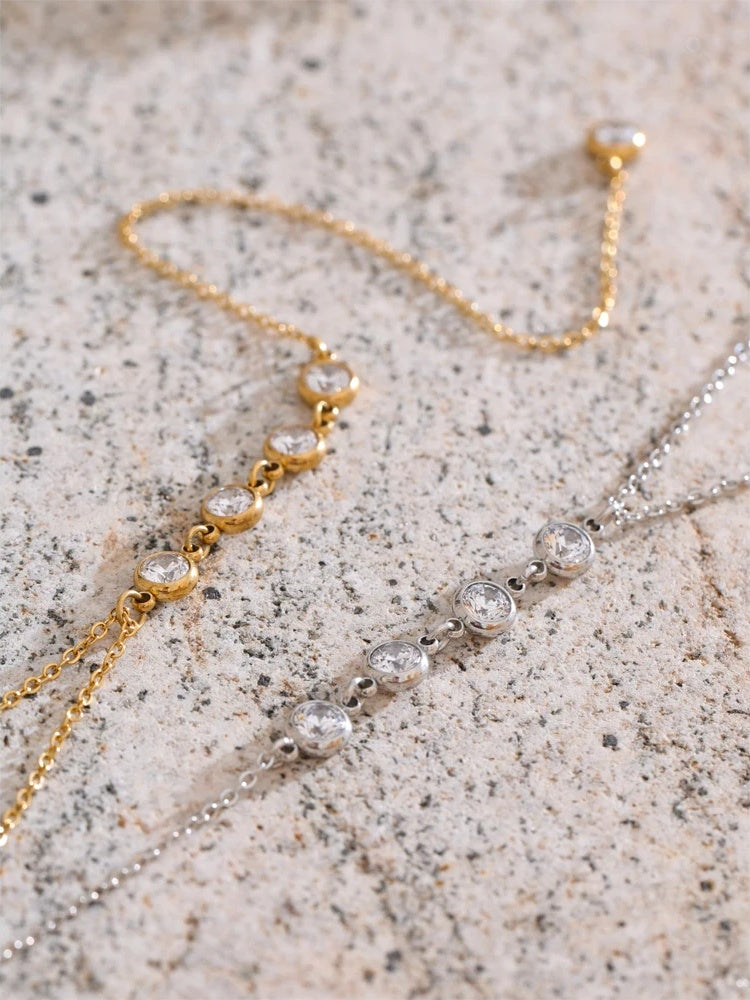 Cubic zirconia round y chain long drop necklace - product image