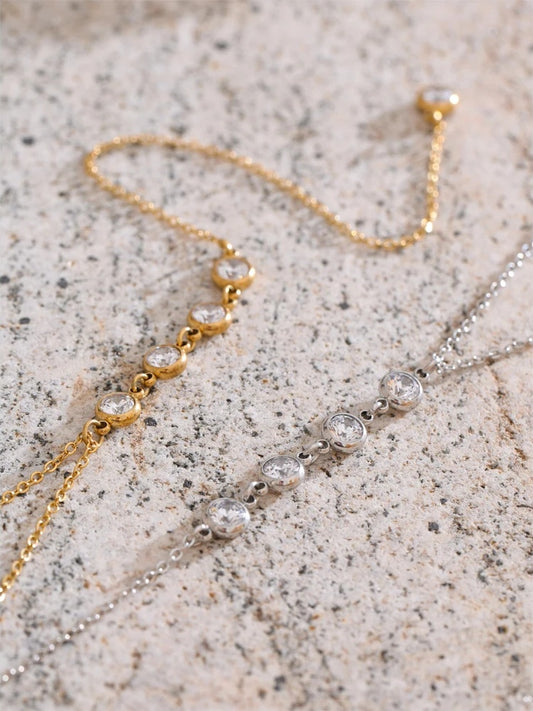 Cubic zirconia round y chain long drop necklace - product image