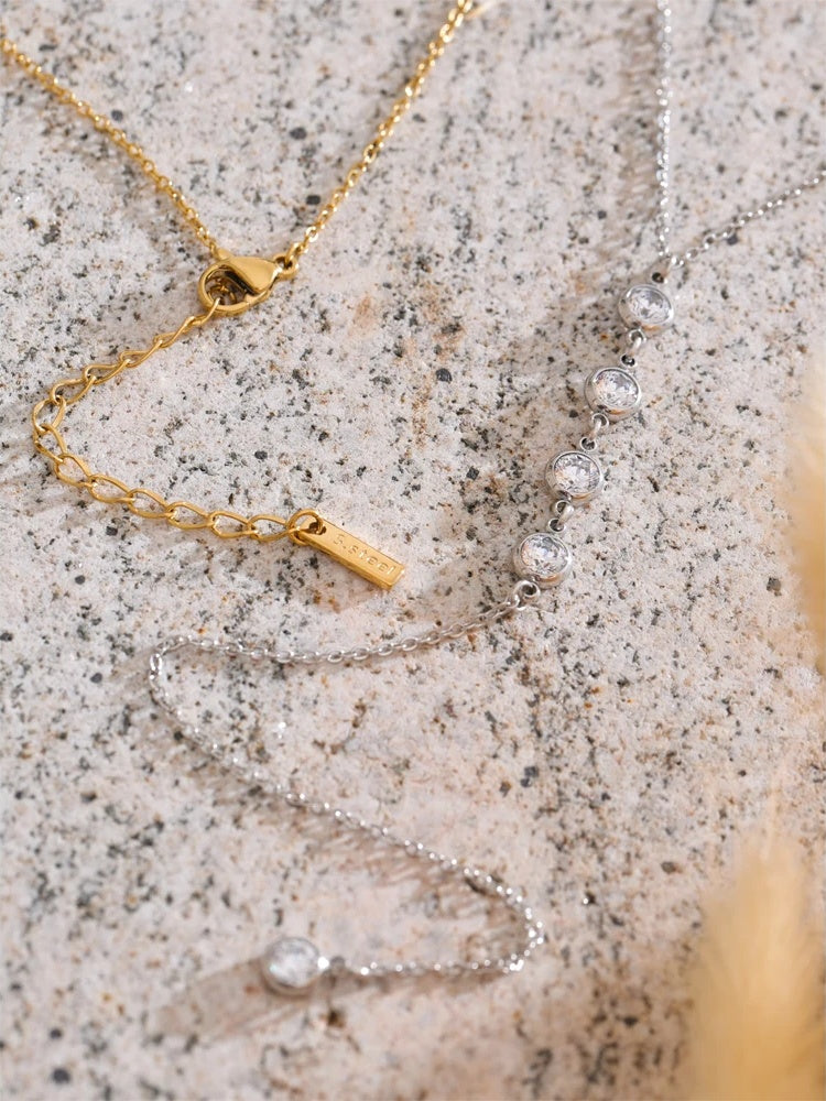 Cubic zirconia round y chain long drop necklace - product image