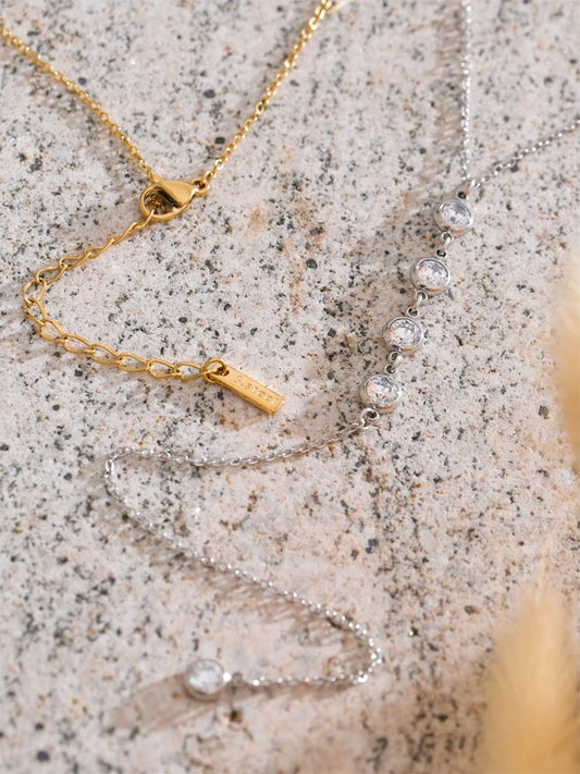Cubic zirconia round y chain long drop necklace - product image