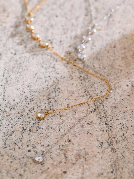 Cubic zirconia round y chain long drop necklace - product image