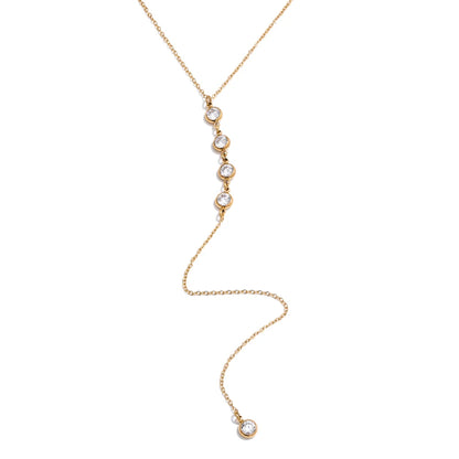 Cubic zirconia round y chain long drop necklace - product image