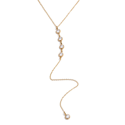 Cubic zirconia round y chain long drop necklace - product image