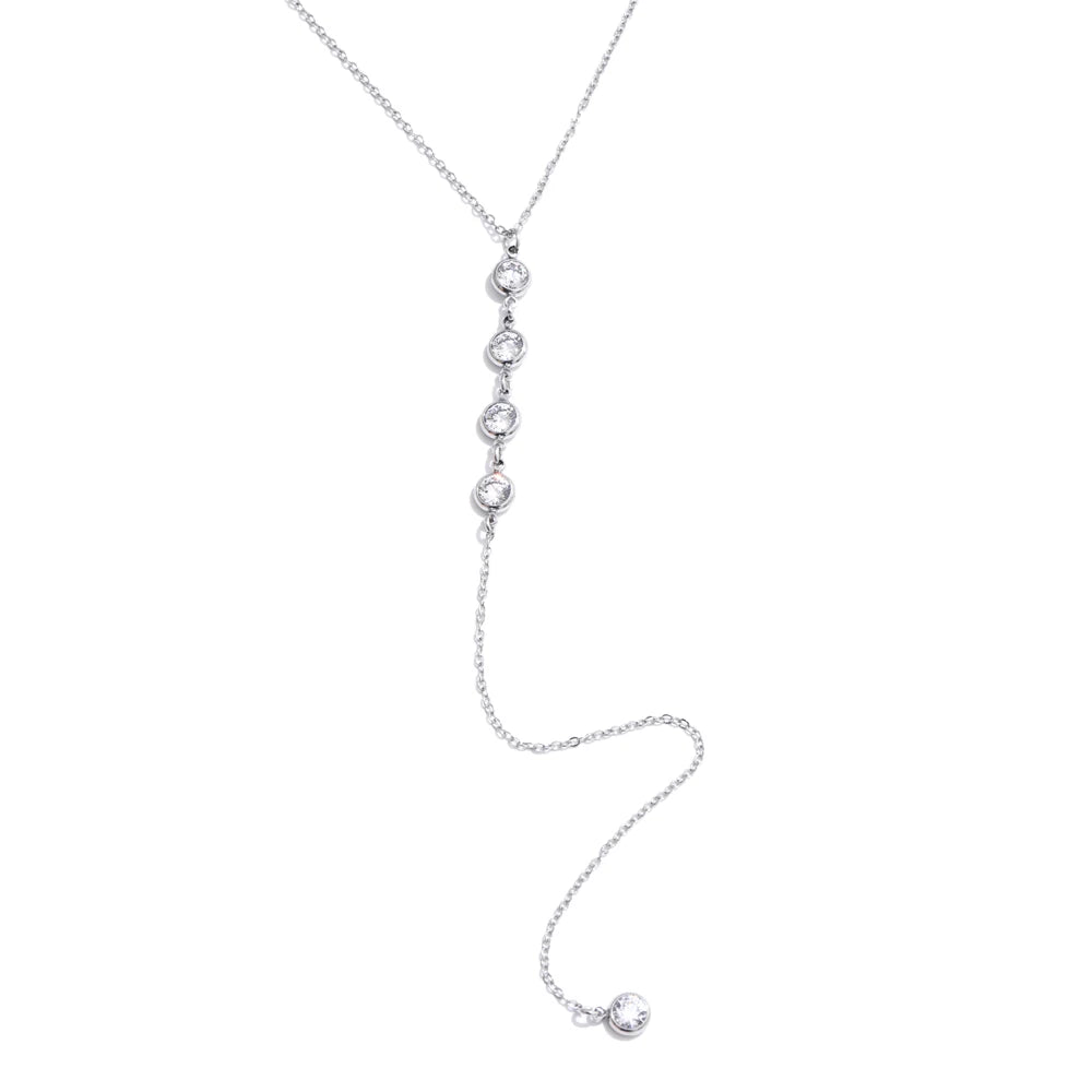Cubic zirconia round y chain long drop necklace - product image