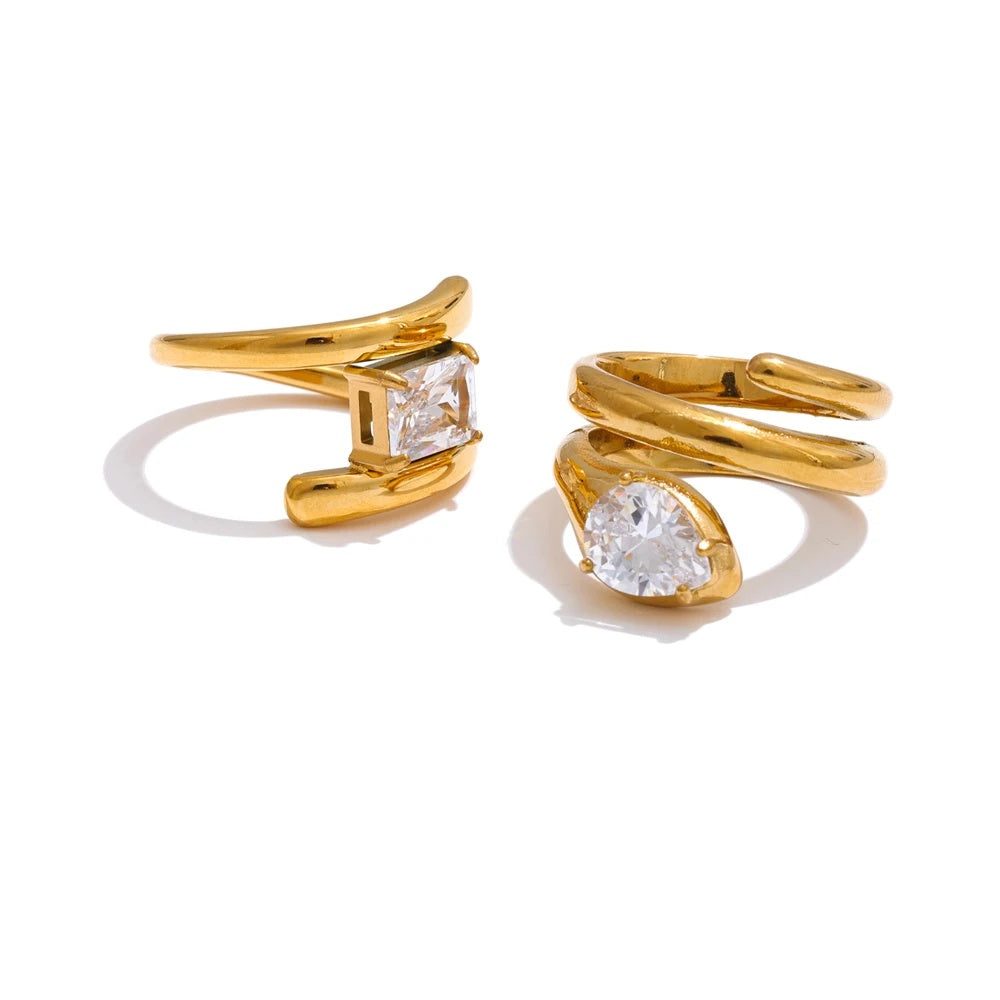 Cubic zirconia snake abstract golden ring - product image