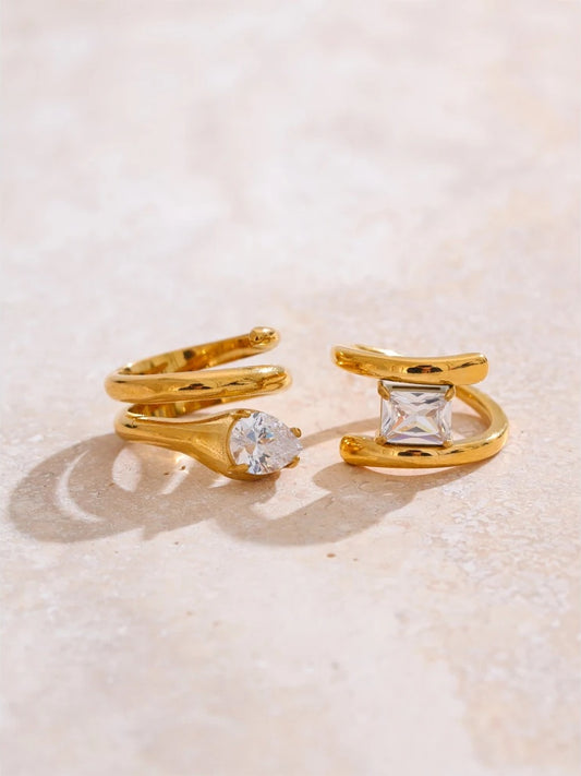Cubic zirconia snake abstract golden ring - product image