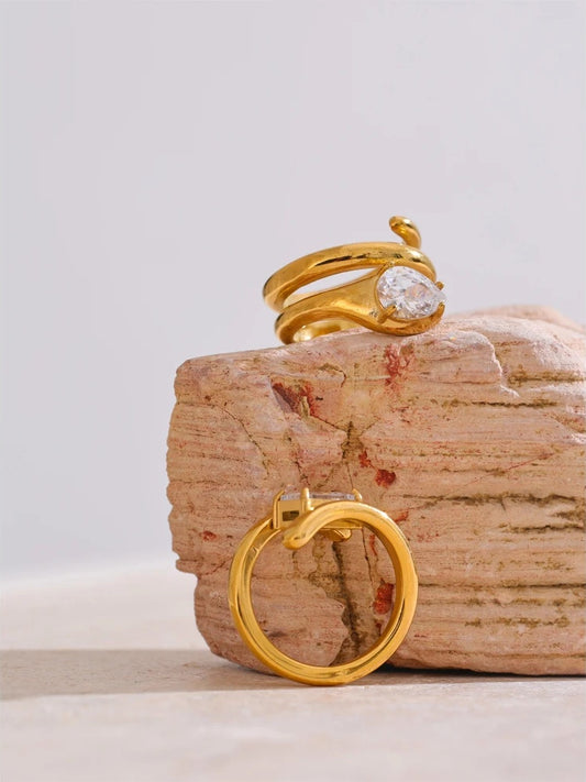 Cubic zirconia snake abstract golden ring - product image