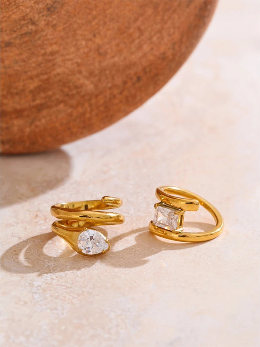 Cubic zirconia snake abstract golden ring - product image